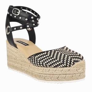 Nine West Adore Espadrille Wedge Sandals - Black/White - Ireland (XS6908742)